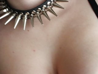 Playing with my Big Tits in My Spiked Collar