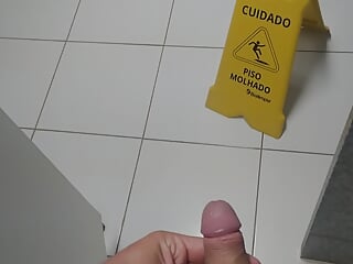 The naughty janitor wanted to come in while I was jerking off in the bathroom