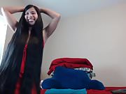 Cute Long Haired Asian Striptease and Hairplay