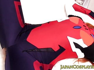 Japanese cosplay redhead cocksucks before sex