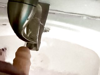Naughty piss using my stp device in my bath FtM Trans Male Pissplay