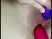 See pussy close uo of my wife filled with cum and dildo 