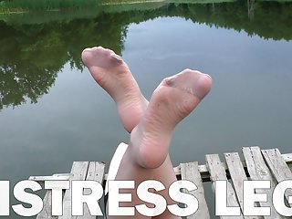  video: Mistress Feet In Flesh-Colored Pantyhose Teasing On The Forest Lake