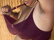 Slim hot and romantic horny girl shows her big tits and boobs with hairy pussy 
