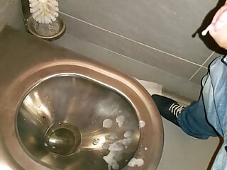 Huge cum shot in public toillete Austria highway rest area. Sperm all over the place