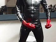 latex catsuit cum