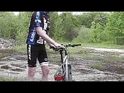 Randon Starait is  fucking with his bicycle saddle