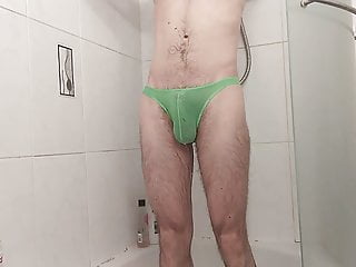 Showering And Cumming In Mesh Briefs