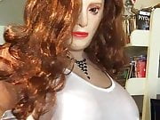 Tight white tshirt Crossdress female mask