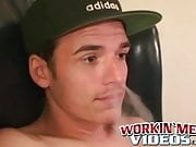 Amateur dude does an interview and cums while jerking off