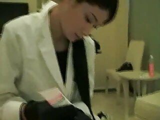 Asian nurse black gloves handjob...