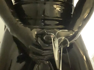 Fully enclosed in latex masturbation and cumshot