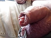 extreme close-up - uncut Foreskin - glans - and pieced Balls
