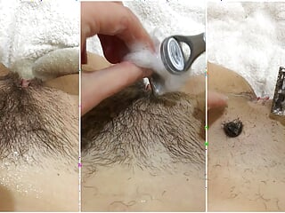 POV Girl shaves her POV close-up. Imagine that you are shaving your.  Girl shaves pubis