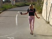 pink legging on the road