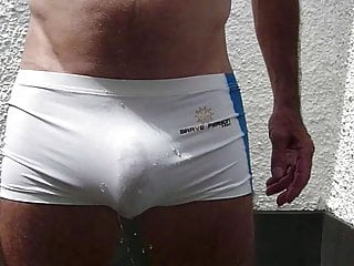 Wet white spandex shorts...