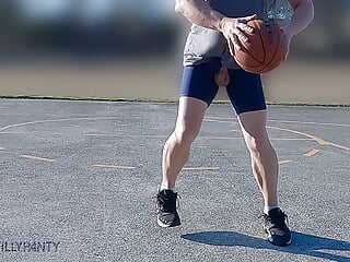Playing basketball on a public court with my cock on display shooting hoops