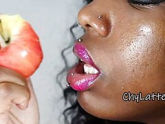 Sensual Apple Eating Mouth Teeth Licking Fetish