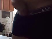 Young stud in boxers smashing cock huge load upclose