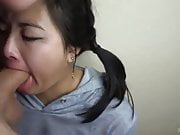 Very beautiful eyes, Asian girl gets mouth fucked