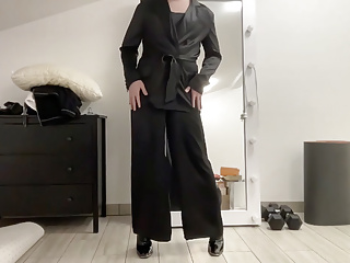 Satin Silk Jumpsuit And Blazer Jacket On Sissy Tranny Slut...