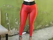 Milf's big ass in red leggings