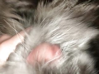 Jerking With Silver Fox Fur And Cumming