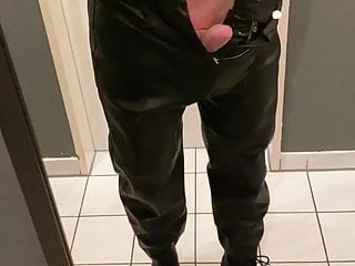 Cum in Leather pants and Dr Martens