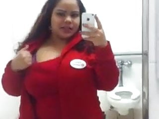 Latina Slut Pulls out Huge Tits at Work