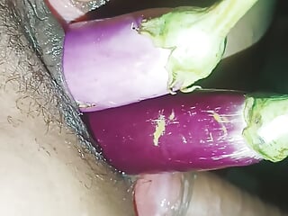 Sister-in-law put two brinjals and cock in her pussy simultaneously