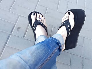 sexy feet on the street - public crossdressing