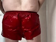 Taking shower in vintage red Adidas shorts will they survive till the end