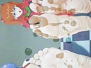 Asuka and Rei (Evangelion) Feet Cum Tribute