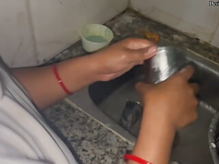 Bhabhi working for kitchen washing plate glas devar come to romance and pussy fuck