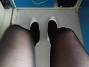White Patent Pumps with Black Pantyhose Teaser 4