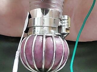 Locktober Cum From Cbt Estim In Chastity And Ball Cage