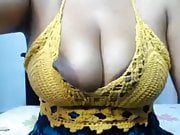 Mature huge tits with big brown nipples areolas, close-up