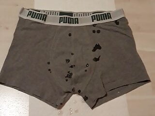 Boy shoots over his puma underwear...