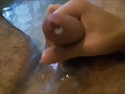 Intense cumshot during bath (tight foreskin phimosis)
