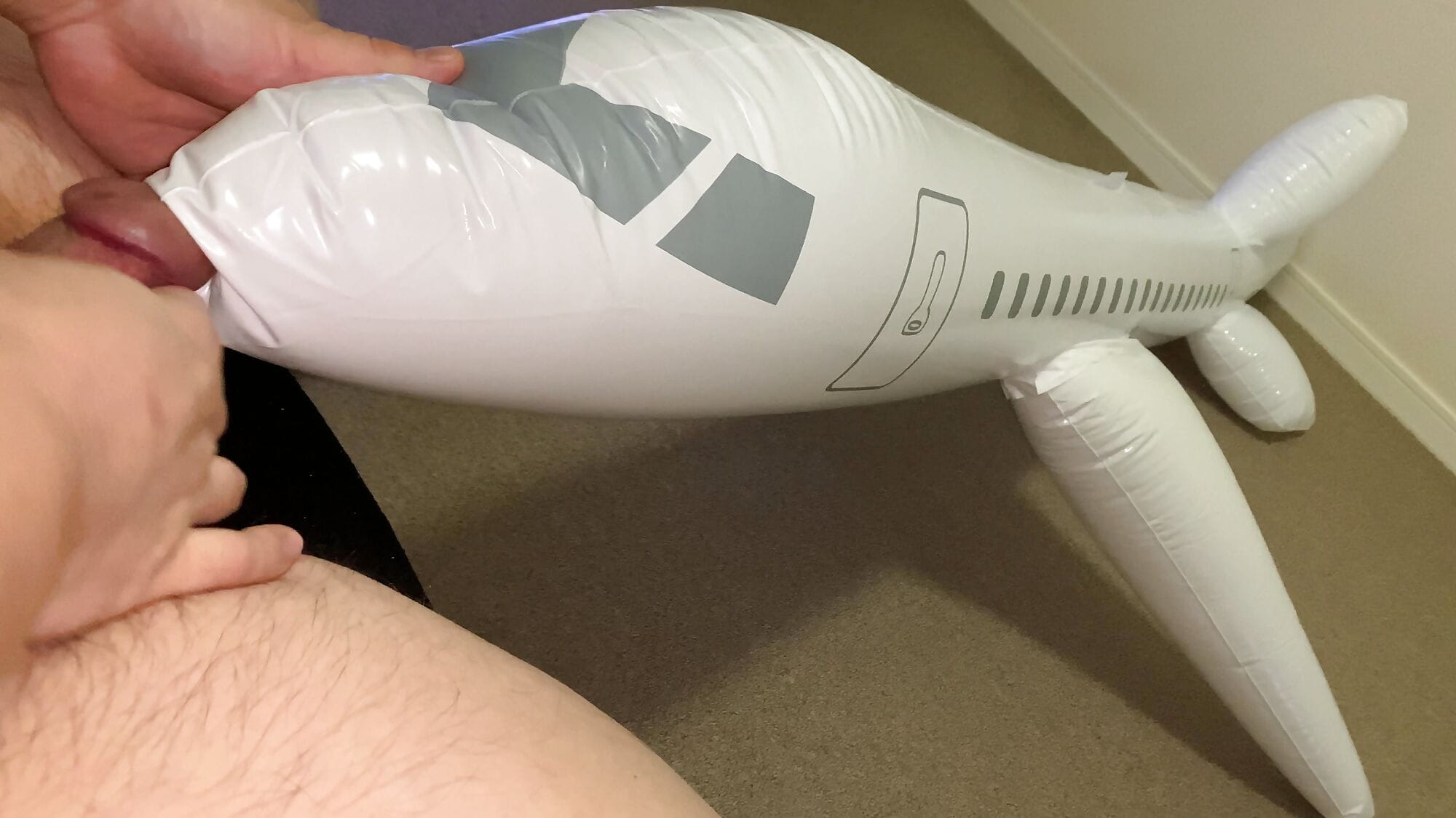 Small Penis Humping, Rubbing And Shooting A Load On An Inflatable Airplane - Airplane Blowjob