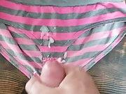 Cumming on wife's pink panties 