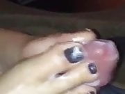 Foot job cumshot on couch