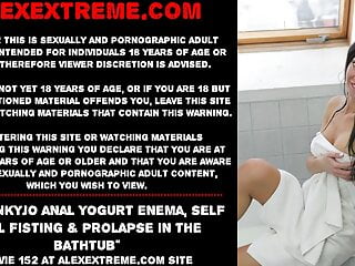  video: Hotkinkyjo anal yogurt enema, self anal fisting & prolapse in the bathtub