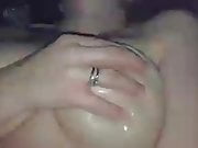 Wife playing with her tits and hubby's cock 