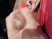 Charlotte cums on her gel nails in her pink pajamas