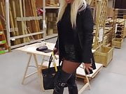 Dana in leather micro shorts and overknee