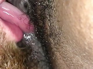 Big Ebony Pussy Lips Licking Verry Hairy Wet