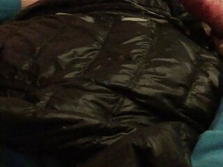 Cumming my black ea7 puffa jacket...