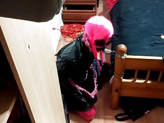 Sissy Slut Chained to bed post