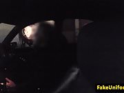 Ebony british babe cockriding cop before cum